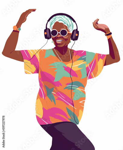 Happy african Lady dancing and singing