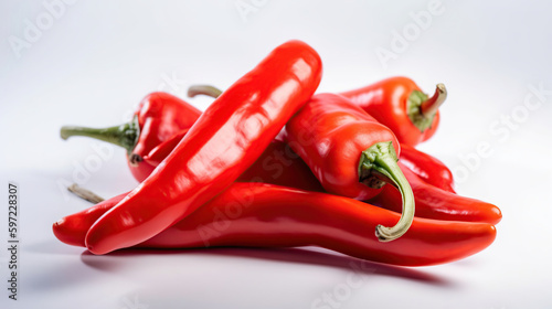 Red peppers isolated on white background. generative ai