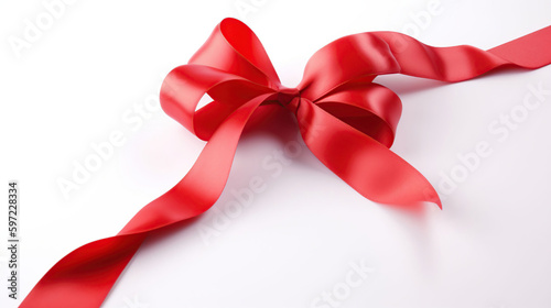Red ribbon with bow isolated on white background, generative ai
