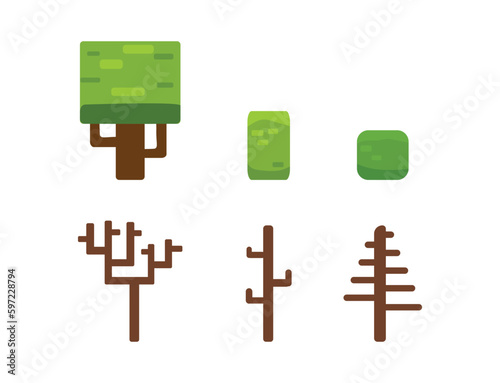 Green minecraft strom. Poster with trees for game design. Flat. Vector illustration