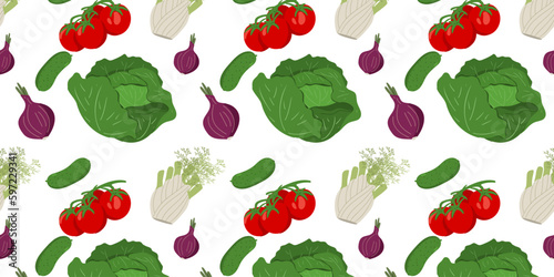 Seamless pattern with organic fresh vegetables. Healthy vitamin food. Vegetable background, vector illustration for print and decoration