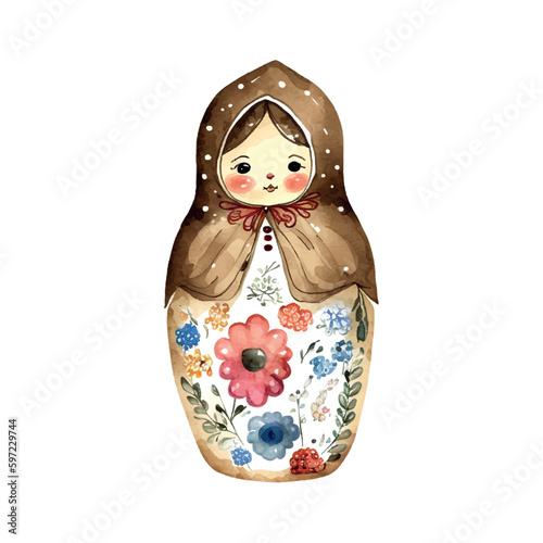 watercolor vector Russia matryoshka doll flowers Russian Day