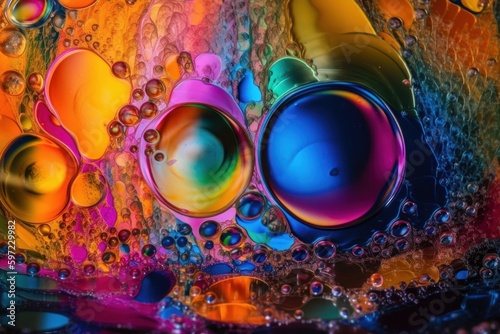 A close up of a colorful liquid filled with bubbles, created with Generative Ai Technology