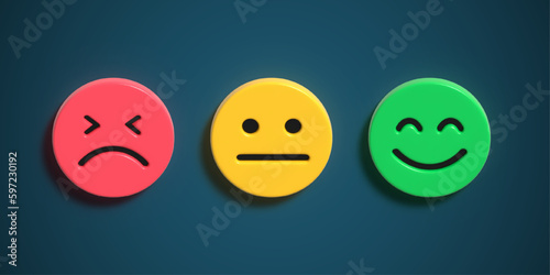 Satisfaction Rating, Sad and Happy Mood Icons, Different mood emoji, Feedback emoji slider, facial expression emojis, Positive review,  Evaluation system, User experience, Ranking, Testimony,3D Render