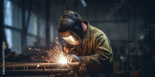 Metal Worker welding a pipeline photo