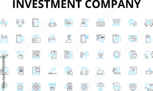 Investment company linear icons set. Portfolio, Dividends, Stocks, Bonds, Mutual Funds, Capital, Risks vector symbols and line concept signs. Returns,Growth,Diversification illustration