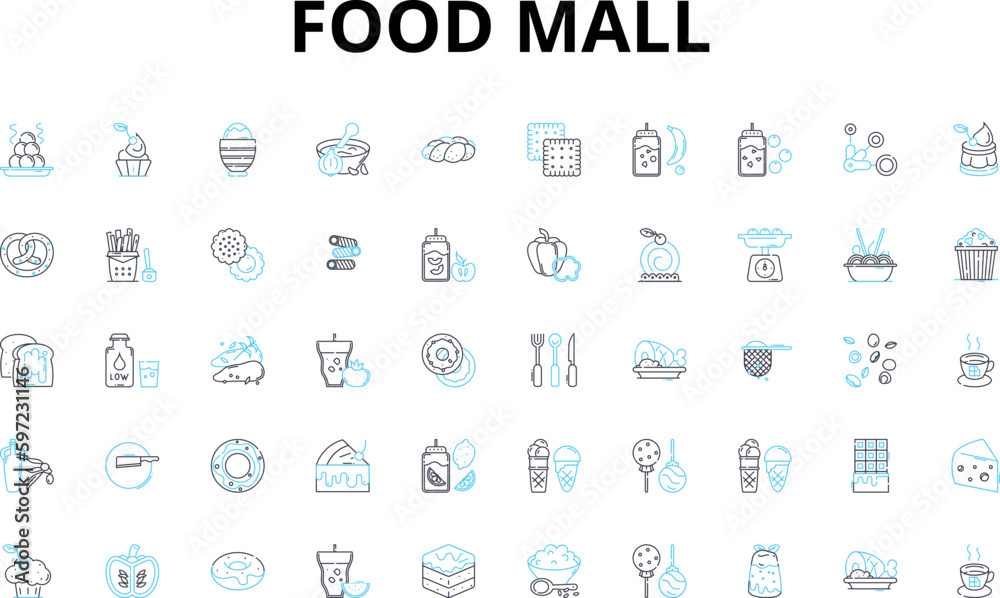 Food mall linear icons set. Foodie, Gourmet, Casual, Vibrant, Tasty, Delicious, Variety vector symbols and line concept signs. Yummy,Fast,Fresh illustration Food mall linear icons set. Foodie, Gourmet, Casual, Vibrant, Tasty, Delicious, Variety vector symbols and line concept signs. Yummy,Fast,Fresh illustration