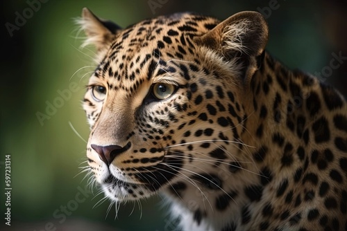 A close up of a leopard s face with a blurry background  created with Generative Ai Technology