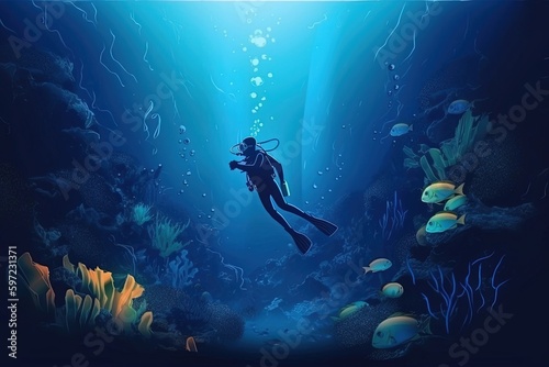 A person in a scuba suit swimming in the ocean, created with Generative Ai Technology