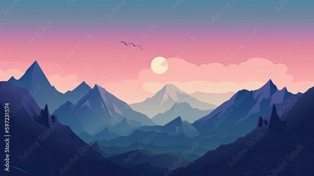 Sunset over a Mountain Landscape - A Simple Desktop Background, created with Generative AI