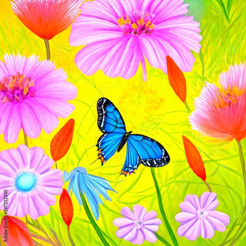  Flowers and butterflies Art. Generative Ai  © Cynthia