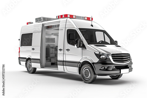 Wallpaper Mural Modern ambulance car with open door on white background. Generative AI Torontodigital.ca