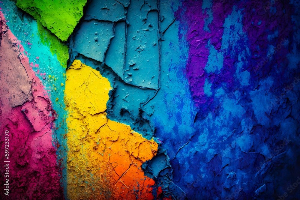 Fond de texture abstraite grunge. Vieux mur de béton peint. Combinaison de couleurs saturées brillante et de plâtre de sur une surface rugueuse et inégale. Ai générative 