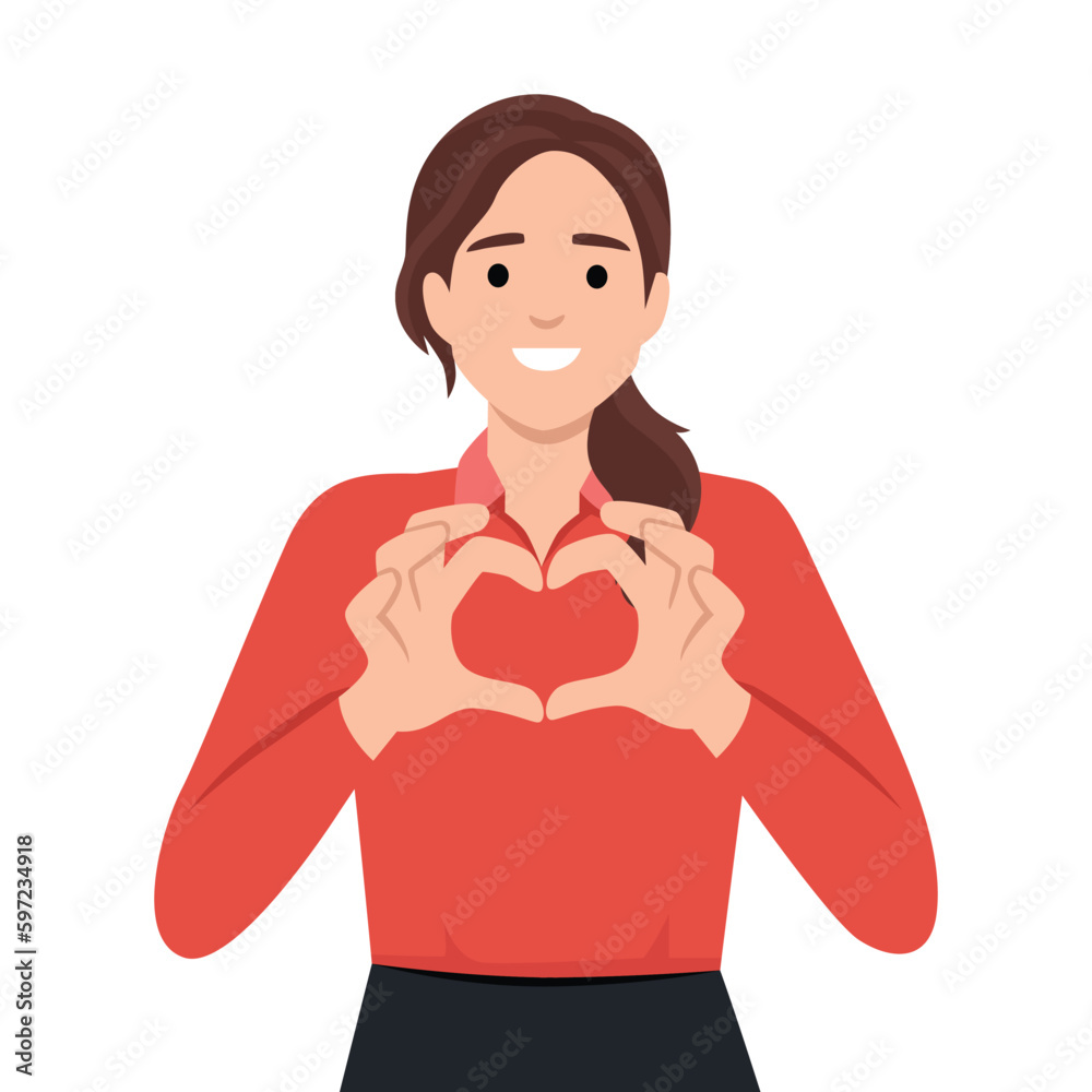 Woman making heart shape with hands. Flat vector Woman making heart shape with hands. Flat vector