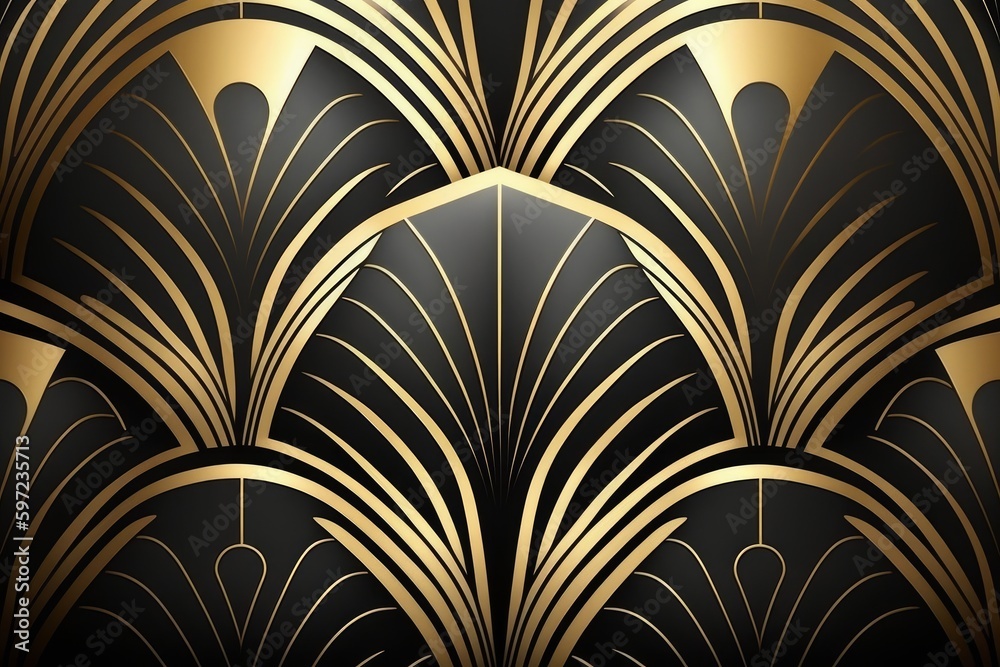 custom made wallpaper toronto digitalA black and gold art deco wallpaper, Luxury golden wallpaper created with Generative Ai Technology