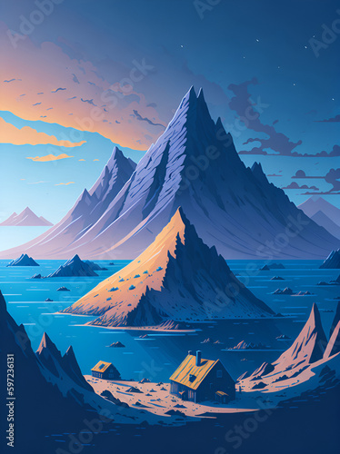 Norway landscape. AI generated illustration © vector_master