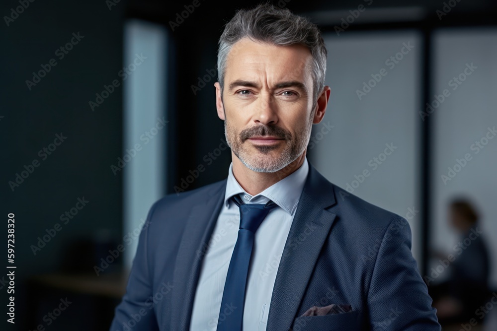 Successful mature businessman looking at camera with confidence. Generative AI Successful mature businessman looking at camera with confidence. Generative AI
