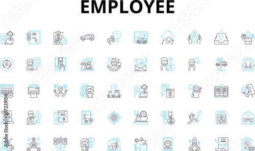 Employee linear icons set. Valued, Productive, Hardworking, Dedicated, Punctual, Diligent, Skilled vector symbols and line concept signs. Reliable,Cooperative,Committed illustration Generative AI