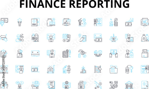 Finance reporting linear icons set. Accounting, Budgeting, Analysis, Forecasting, Profit, Loss, Revenue vector symbols and line concept signs. Cash flow,Expenses,Audit illustration Generative AI