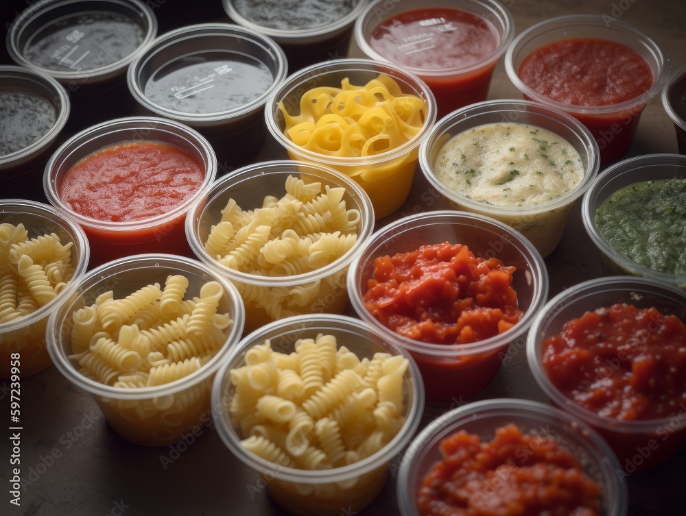A photo of a vertical shelf organizer with different pasta shapes and sauces arranged by type A photo of a vertical shelf organizer with different pasta shapes and sauces arranged by type