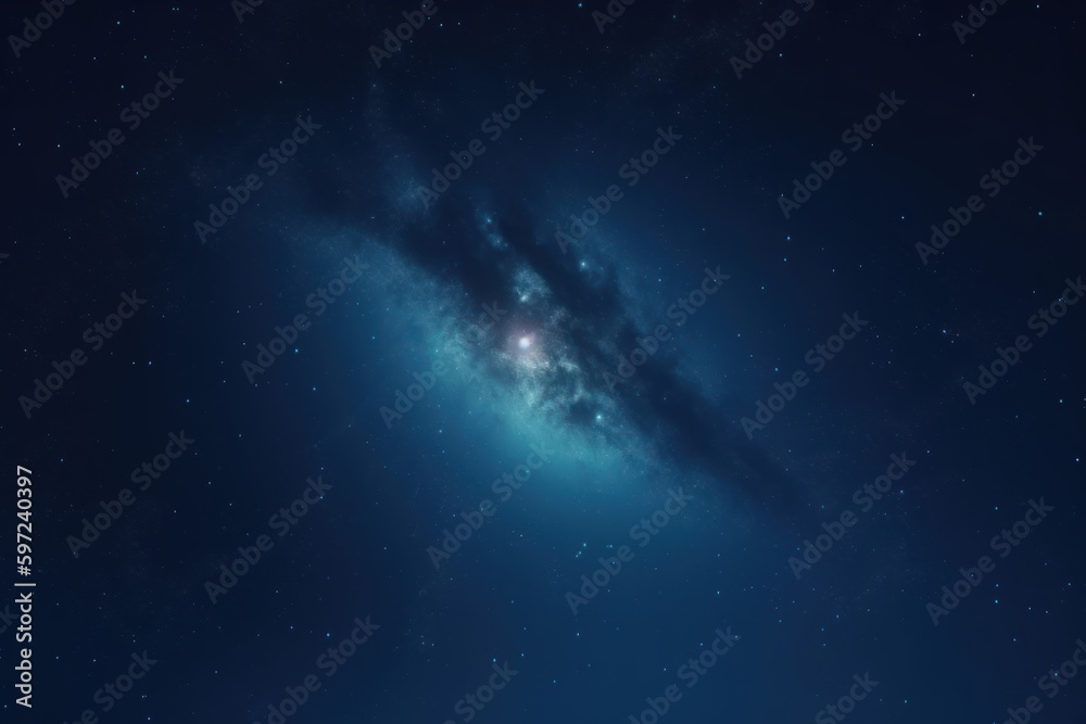 Blue space galaxy background, star clusters shining into deep space. night sky, glittering stars and nebulas - Generative AI - Generative