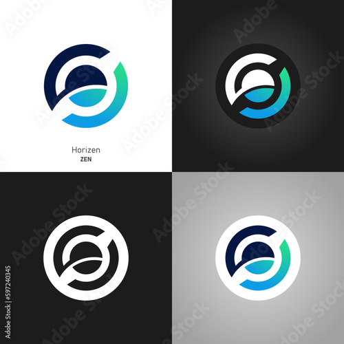 Horizen ZEN token new symbol of the DeFi project. Cryptocurrency logo, decentralized finance. The official coin icon variants on differend backgrounds. Newest actual design. Vector illustration.