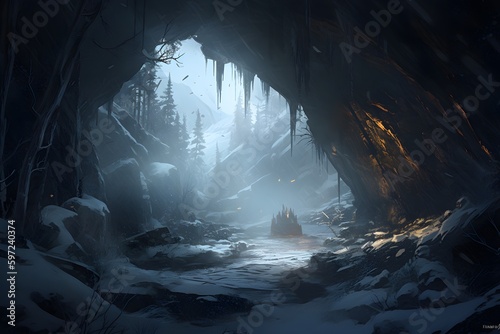 mysterious cave in the forest, generated Ai