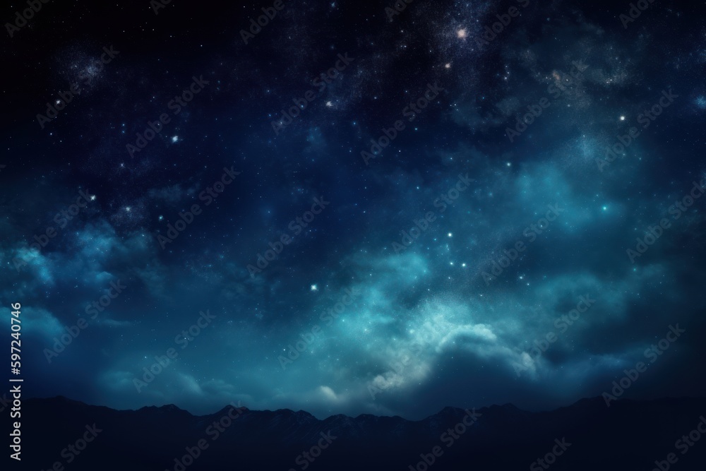 Blue space galaxy background, star clusters shining into deep space. night sky, glittering stars and nebulas - Generative AI - Generative