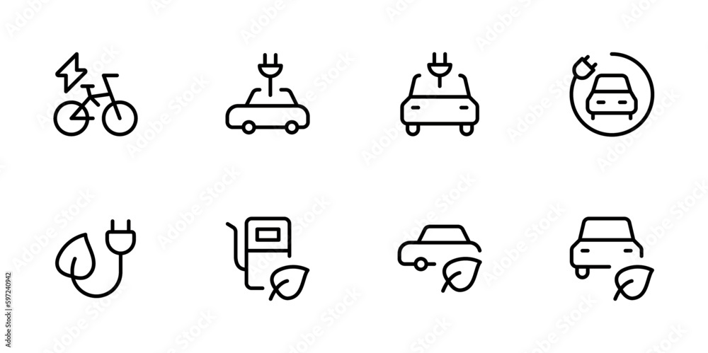 Electric car icon. Eco cars icon. flat vector and illustration, graphic, editable stroke. Suitable for website design, logo, app, template, and ui ux.
