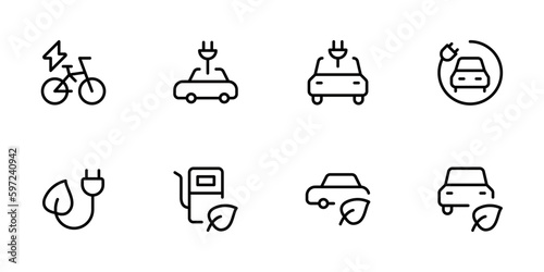 Electric car icon. Eco cars icon. flat vector and illustration, graphic, editable stroke. Suitable for website design, logo, app, template, and ui ux.
