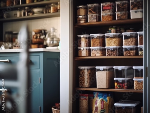 A photo of a pantry door organizer with different snacks and treats sorted into individual pockets © Suplim