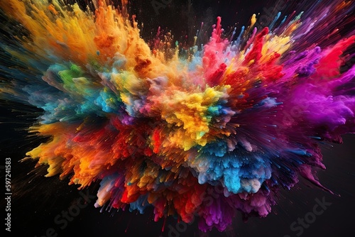 A Burst of Creative Energy: Impactful Rainbow Explosion of Inspiring Paint Colours, Generative AI
