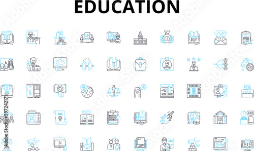 Education linear icons set. Learning, Knowledge, Teaching, Instruction, Curriculum, Classroom, Exam vector symbols and line concept signs. Marker,Lecture,Study illustration Generative AI
