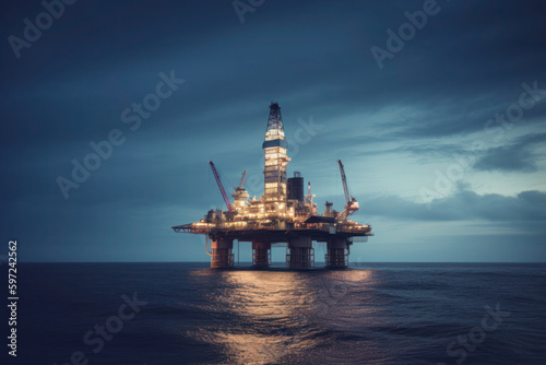 Oil drilling rigs are large structures used in the extraction of oil and natural gas from beneath the earth's surface. They are commonly found on land and offshore, and are equipped with various machi photo