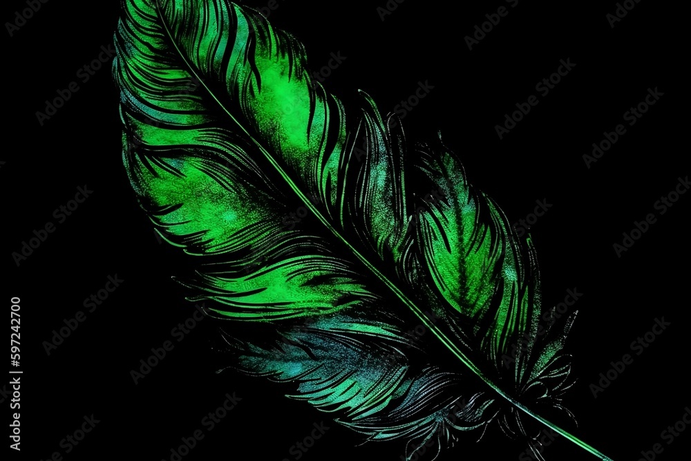 Fototapeta premium Green and Black Plume: A Striking Feather Illustration