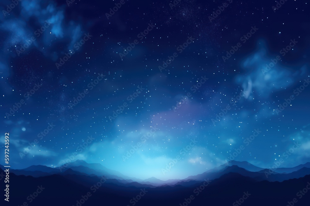 Blue space galaxy background, star clusters shining into deep space. night sky, glittering stars and nebulas - Generative AI - Generative