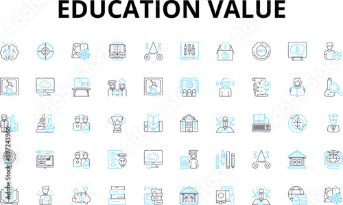Education value linear icons set. Knowledge, Learning, Skills, Intelligence, Development, Advancement, Progress vector symbols and line concept signs. Growth,Understanding,Wisdom Generative AI