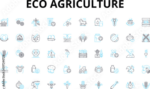 Eco agriculture linear icons set. Sustainability, Organic, Regenerative, Permaculture, Biodynamic, Composting, Agroforestry vector symbols and line concept signs. Conservation,Soil health,Biodiversity