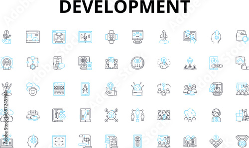 Development linear icons set. Progress, Growth, Advancement, Innovation, Evolution, Transformation, Maturation vector symbols and line concept signs. Expansion,Change,Improvement Generative AI