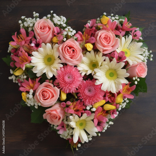 Heart,shaped flower arrangement, Mother's Day bouquet, Generative AI © Ash
