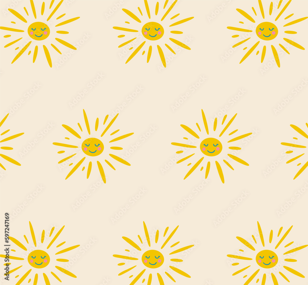 Hand drawn cute sun pattern in groovy style. Stylish design for wallpaper, phone covers and social media. Hand drawn cute sun pattern in groovy style. Stylish design for wallpaper, phone covers and social media.