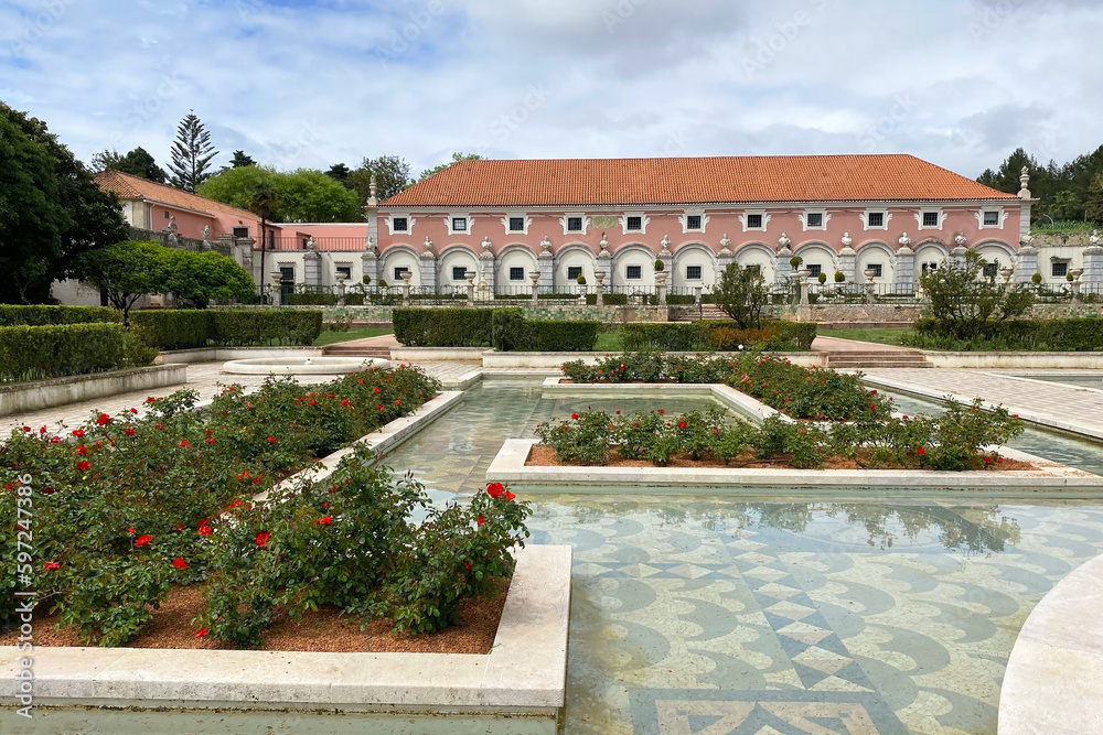 Historical building facade in Lisbon garden