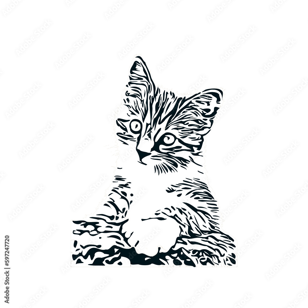 Obraz premium black and white sketch of a cat with a transparent background