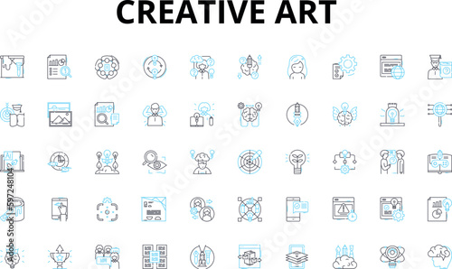 Creative art linear icons set. Visionary, Imaginative, Innovative, Expressive, Eccentric, Spirited, Colorful vector symbols and line concept signs. Inspirational,Inspired,Originality Generative AI