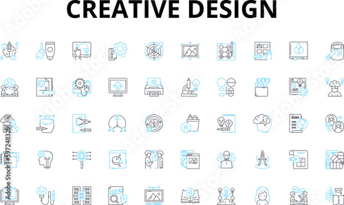 Creative design linear icons set. Aesthetics, Innovation, Inspiration, Imagination, Typography, Ideation, Composition vector symbols and line concept signs. Generative AI