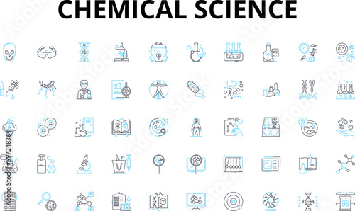 Chemical science linear icons set. Reactivity, Molecules, Elements, Compounds, Catalysts, Acids, Bases vector symbols and line concept signs. Polar,Nonpolar,Ionization illustration Generative AI