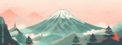 Japanese Fuji mountains traditional landscape