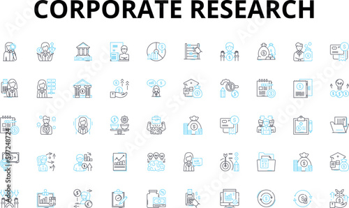Corporate research linear icons set. Innovation, Strategy, Market, Competition, Analysis, Development, Trends vector symbols and line concept signs. Forecasts,Solutions,Research Generative AI