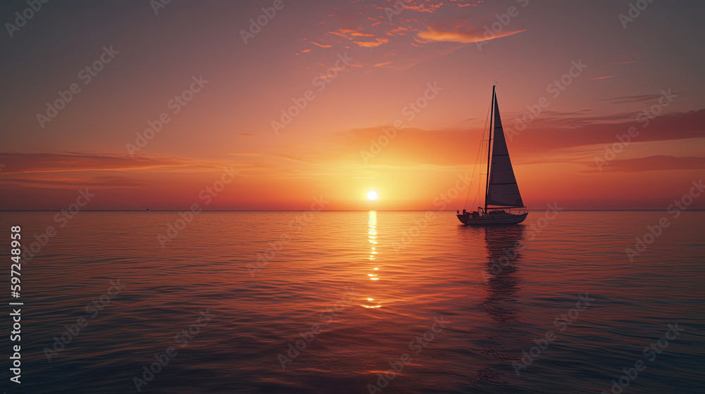 Fototapeta premium sailboat at sunset. Generative Ai