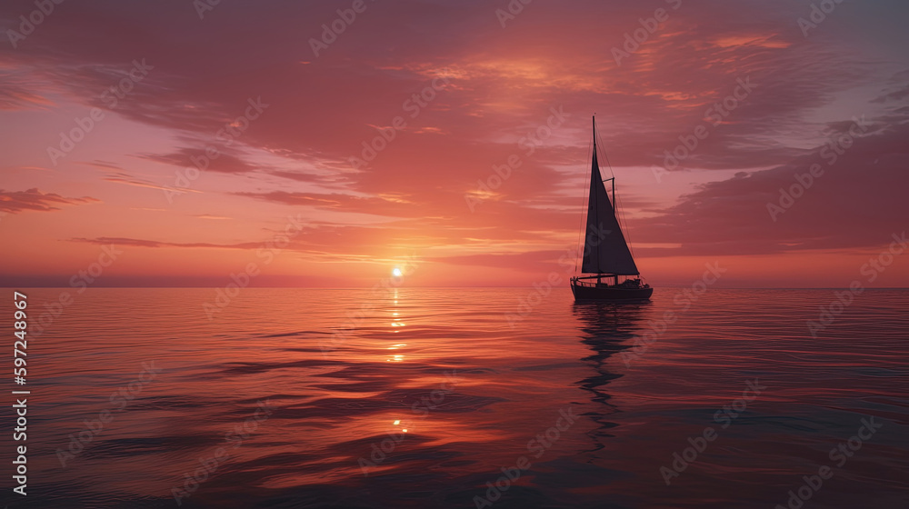 Fototapeta premium sailboat at sunset. Generative Ai
